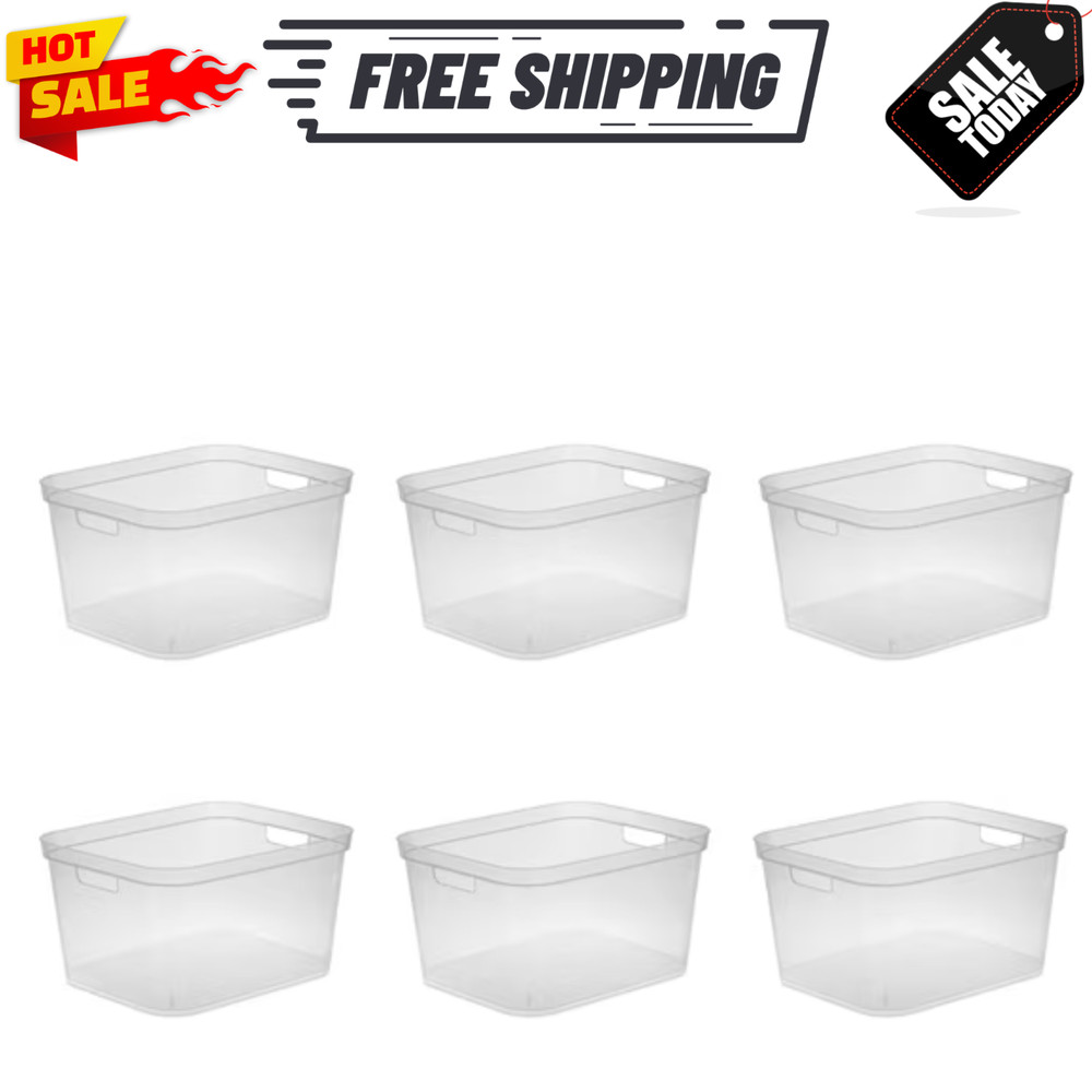 Sterilite Tall Storage Bin Easy Access Container Carry Handles 6 Count