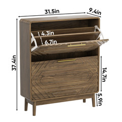 Entryway Shoe Cabinet 31.5″ Walnut Shoe Storage with Doors ,2 Flip-Top Drawer