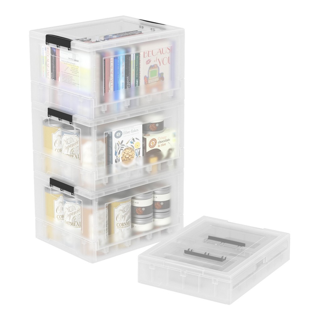 Idotry 4-Tire Clear Plastic Stackable Storage Bins Foldable Closet Organizer Box