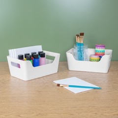 Easy Access Plastic Storage Bins Small 6.5×9.5×4 Inch White Organizer Box 5 Pack