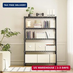 IZEUK 5-Tier Heavy Duty Metal Storage Shelving Unit (Black, 17.7″ D x 47.2″ W x