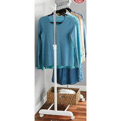 Adjustable Rolling Garment Rack Metal Chrome, White, 47.64W x 17.32D x 64.17H