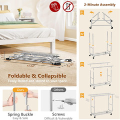 2-Minute Assembly Double Rod Clothes Rack, Heavy Duty Rolling Clothing Racks wit