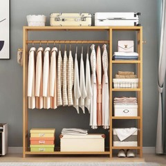 Bamboo Clothes Rack Garment Hanging Rail Rack fr Laundry Hallway Bedroom Storage