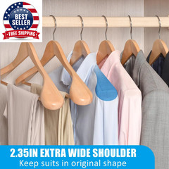 2Pcs Wide Shoulder Solid Wood Suit Hangers with Smooth Surface Suitable for Swea