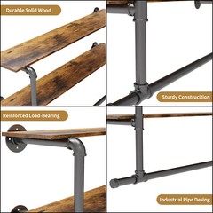 2 In 1 Industrial Pipe Clothes Rail Floating Wall Hanging Display Storage Shelf