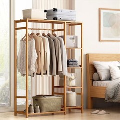 Bamboo Clothes Rack Garment Hanging Rail Rack fr Laundry Hallway Bedroom Storage