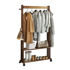 Vintage Heavy Duty Wooden Clothes Rail Rack Garment Shoes Shelf With 4 Wheels