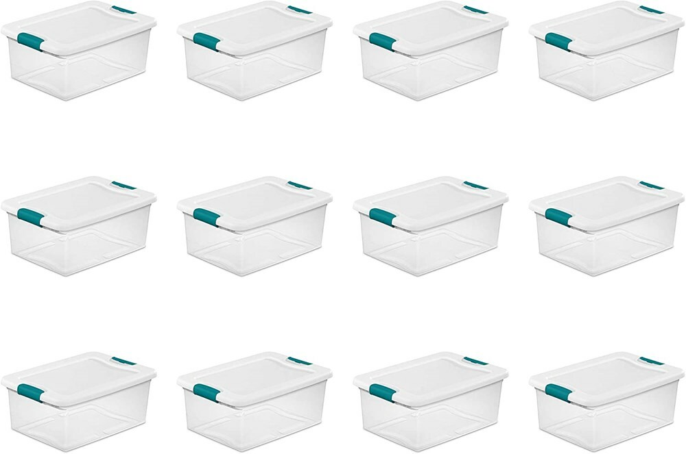 Sterilite 14948012 15 Qt./14 L Latching Box Clears, Quart, White, 12 Piece