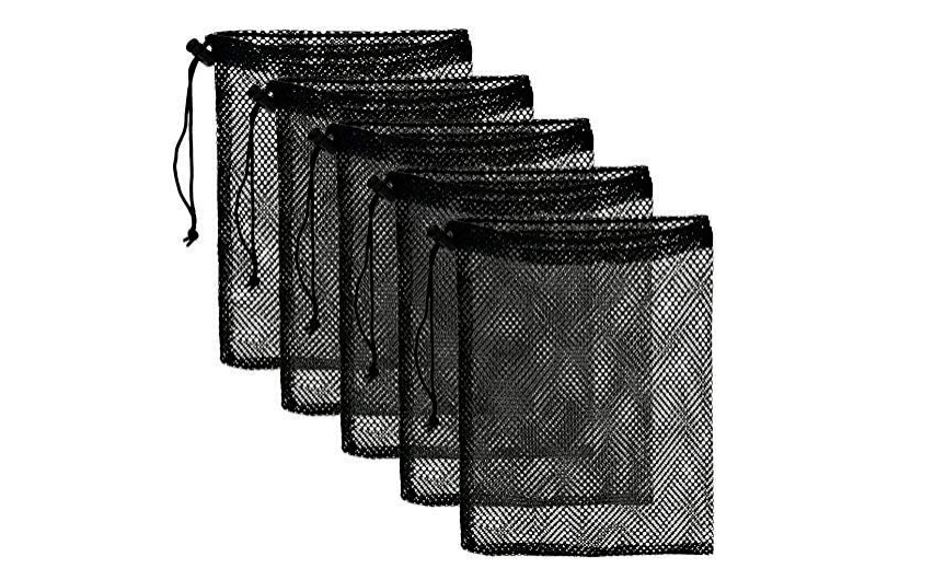 Mesh Drawstring Bags (5 BAGS) Camping, Collectibles, black Nylon Mesh 8″X14″ bag