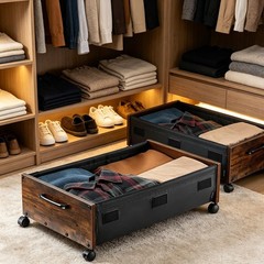 25.6in Under Bed Storage with Wheels 2 Pack Rolling Organizer Bags Clothes Shoes