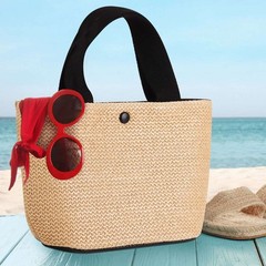 Women Boho Woven Handbag Beach Tote Straw & PU Leather Bag Rattan Shoulder Lady