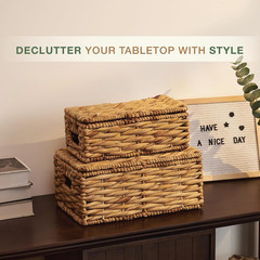 Set of 2 Natural Wicker Baskets with Lids – Stylish Storage Bins