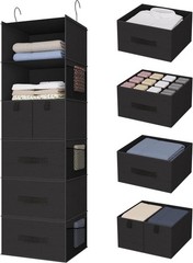 Hanging Closet Organizer with 5 Drawers 6 Shelves Storage for Wardrobe RV Black