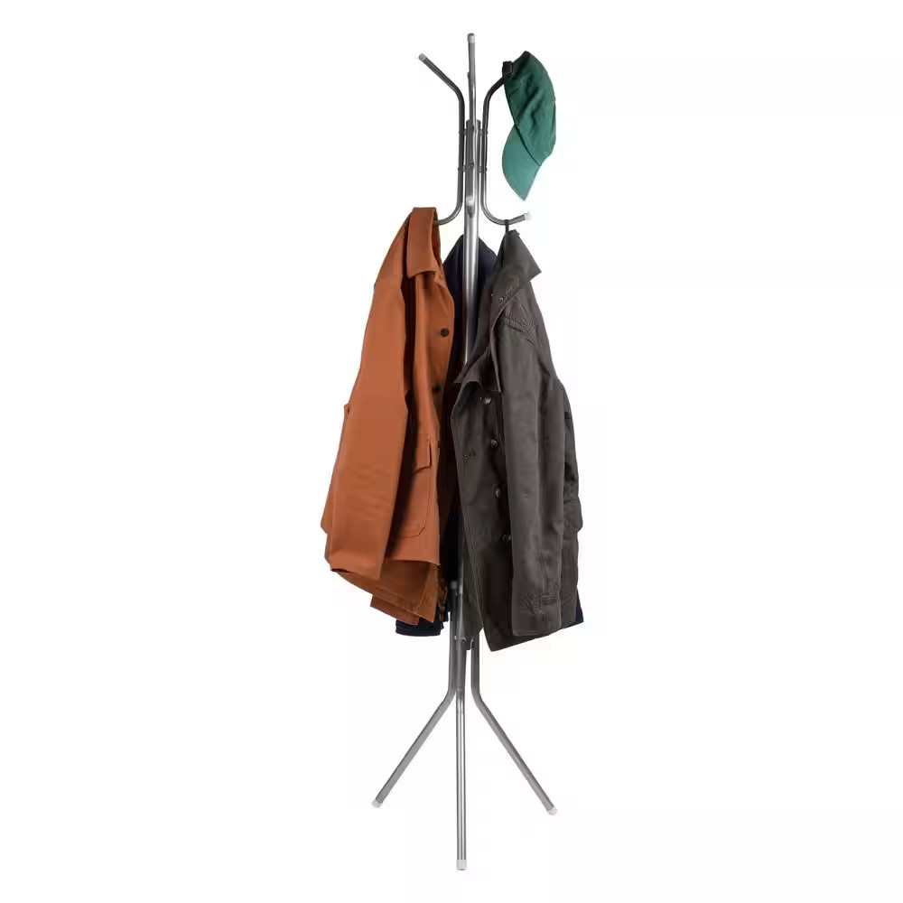 Silver Freestanding Coat Rack Hall Tree Metal 69 In. H X 16.5 In. W X 14.75 In.