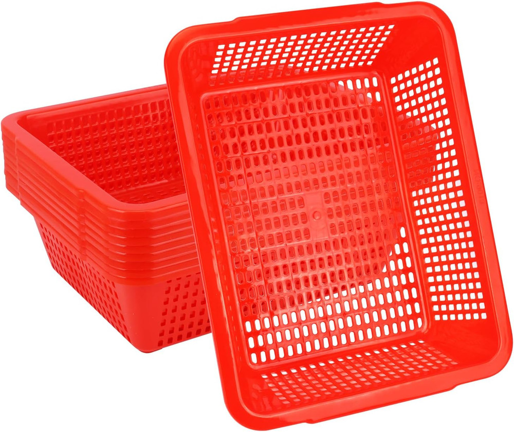 10 Red Plastic Storage Baskets for Home, Office, Classroom & Shop – 10 Pack