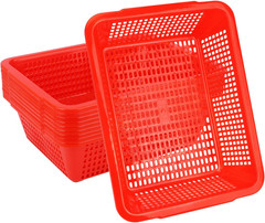 10 Red Plastic Storage Baskets for Home, Office, Classroom & Shop – 10 Pack