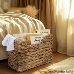Natural Water Hyacinth Magazine Basket with Handle – 2 Compartment Organizer