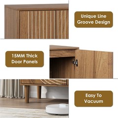 Line Groove Walnut Buffet Sideboard Cabinet 2 Door Accent Storage Cabinet