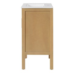 18 Inch Natural Wood Bathroom Vanity Cabinet with Ceramic Sink Adjustable Shelf
