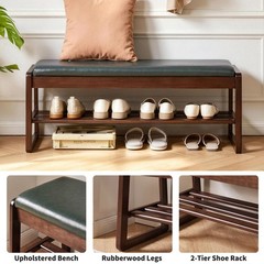 Shoe Storage Bench 39.37″ with Vegan Leather Seat, Lift Top & Shelves, Entryway