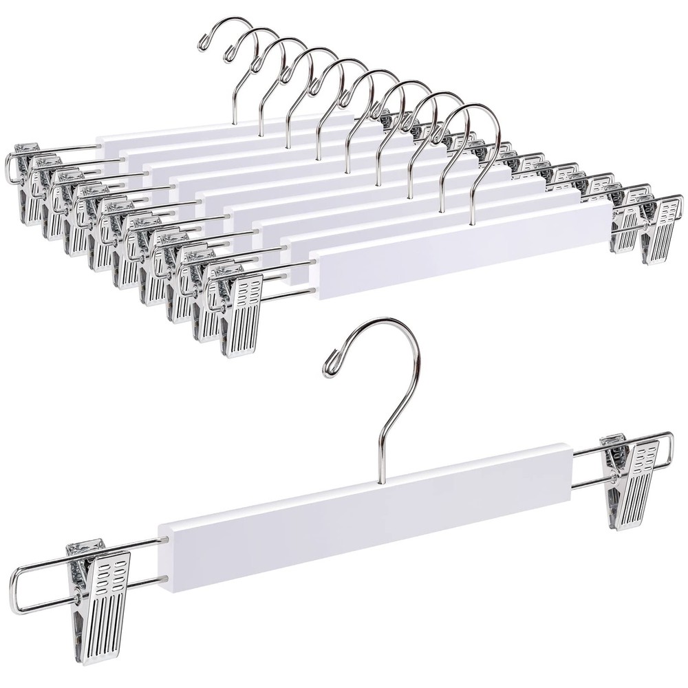 10 Pack 14.17″ Solid White Wooden Pant Skirt Hangers Bottom Hangers for Slack
