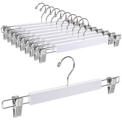 10 Pack 14.17″ Solid White Wooden Pant Skirt Hangers Bottom Hangers for Slack