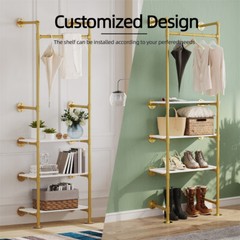 Heavy Duty Industrial Pipe Clothes Rack Gold Open Wardrobe Showroom Garment Rack