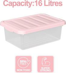 Set of 2 Clear Storage Bins with Pink Lids – 14 Quart Organizers for Home & Offi