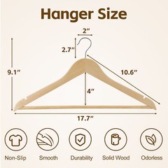 50 Pack Clothes Hangers Premium Natural Finish Suit Pant Dress Coat Hangers Wood