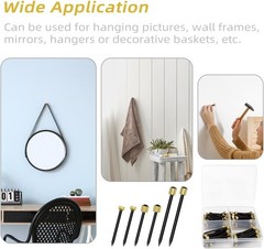 90 Pcs Picture Hanging Nails – Steel Pins with Brass Heads, 3 Sizes, Black