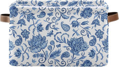Foldable Blue White Floral Storage Baskets – 2 Pack for Laundry & Toys