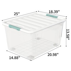 Idotry 85 Qt Clear Plastic Stackable Latching Storage Box w/ Lid & Wheels 4 Pack