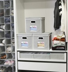 Re 3pack 12inch Clear Window Cube Storage Bin With Lid Grey