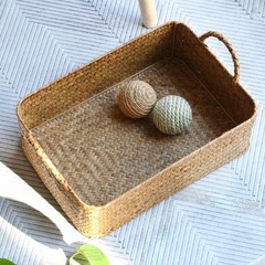 Handwoven Straw Container Braided Woven Basket Tan-Brown for Shelf, Cabinet