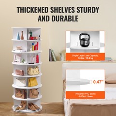 7-Tier Rotating Shoe Rack Tower 360° Spinning Shoe Display Carousel White