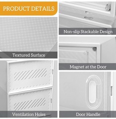 Stackable (12 Pack) White Shoe Storage Organizer Boxes with Magnetic Doors