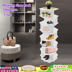 7-Tier Rotating Shoe Rack Tower 360° Spinning Shoe Display Carousel White