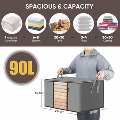 2 Pack Clothes Storage Bags, 24 Gallon Storage Containers with Reinforced Handle