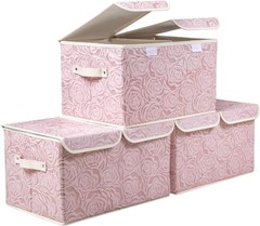 Large Collapsible Storage Bin with Lid 17.7″, Fabric Cube Organizer