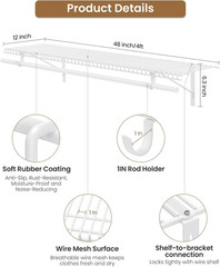 4-Pack Wire Closet Shelving with Triangular Brackets, 150 Lb Capacity | Reinforc