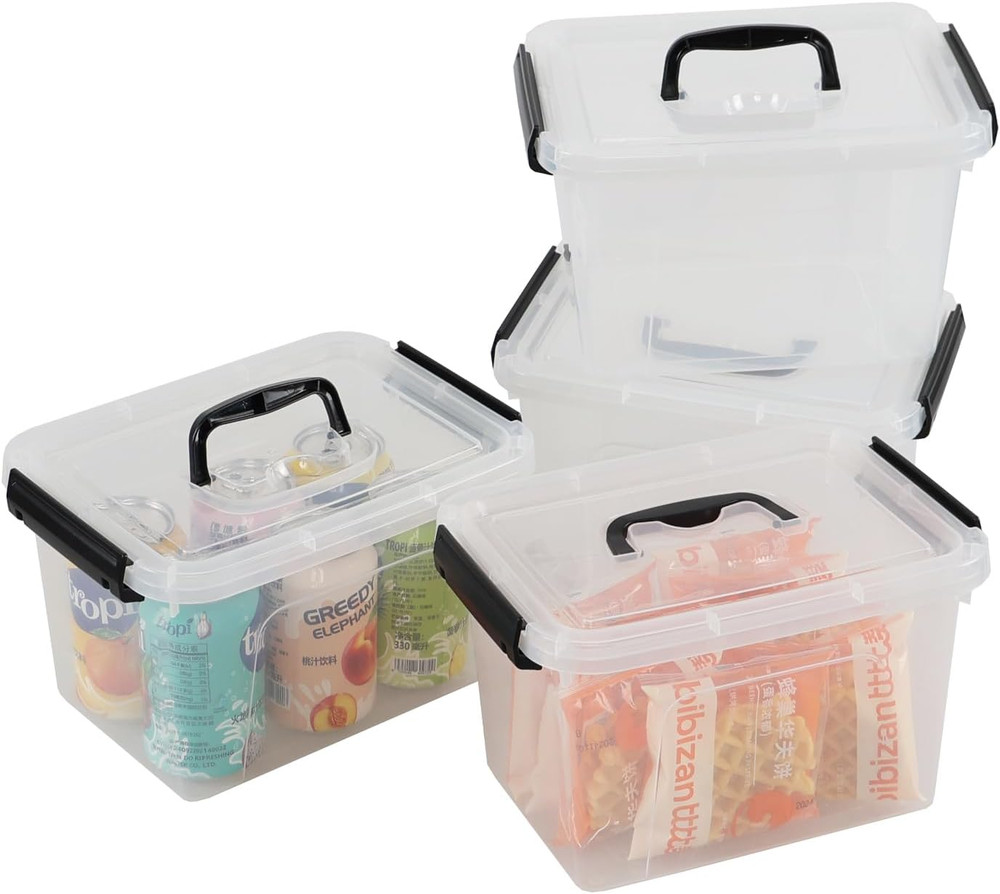 4 Pack 6L Clear Plastic Storage Bins with Lids and Handles for Easy Organizing