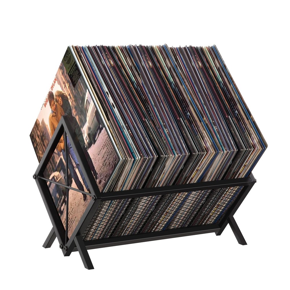 Vinyl Record Storage Holder – 80-100 LP Vinyl Organizer, Metal Record Display…