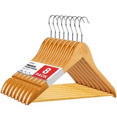 Wooden Hangers 8 Pack, Heavy Duty Wood Hangers for Coats, Suits, Jackets, Clo…