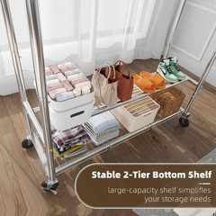 Heavy Duty Clothing Clothes Rack for Hanging, Rolling Double Rod Garment Rack