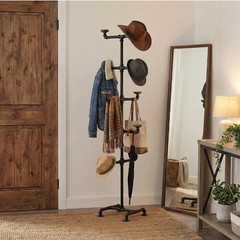 Industrial Black Metal Hat Rack Stand with 10 Round Hanging Hooks Freestanding