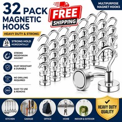 32 Pack Heavy Duty Magnetic Hooks Strong Neodymium Magnet Hooks 25lbs