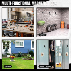 4 Pack Magnetic Hooks Heavy Duty, 2.6” Large Strong Utility Magnet Hooks with A