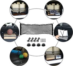 Car Rear Cargo Net, Universal Adjustable Elastic Trunk Cargo Storage Organizer N