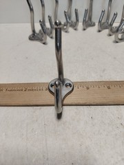Lot of 9 Aluminum Double Coat Hat Hooks Wall Mount 3” Silver Tone Hangers